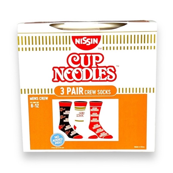 Cup Noodles Themed Men’s 3-Pair Crew Socks - Size 8-12 - Picture 2 of 10